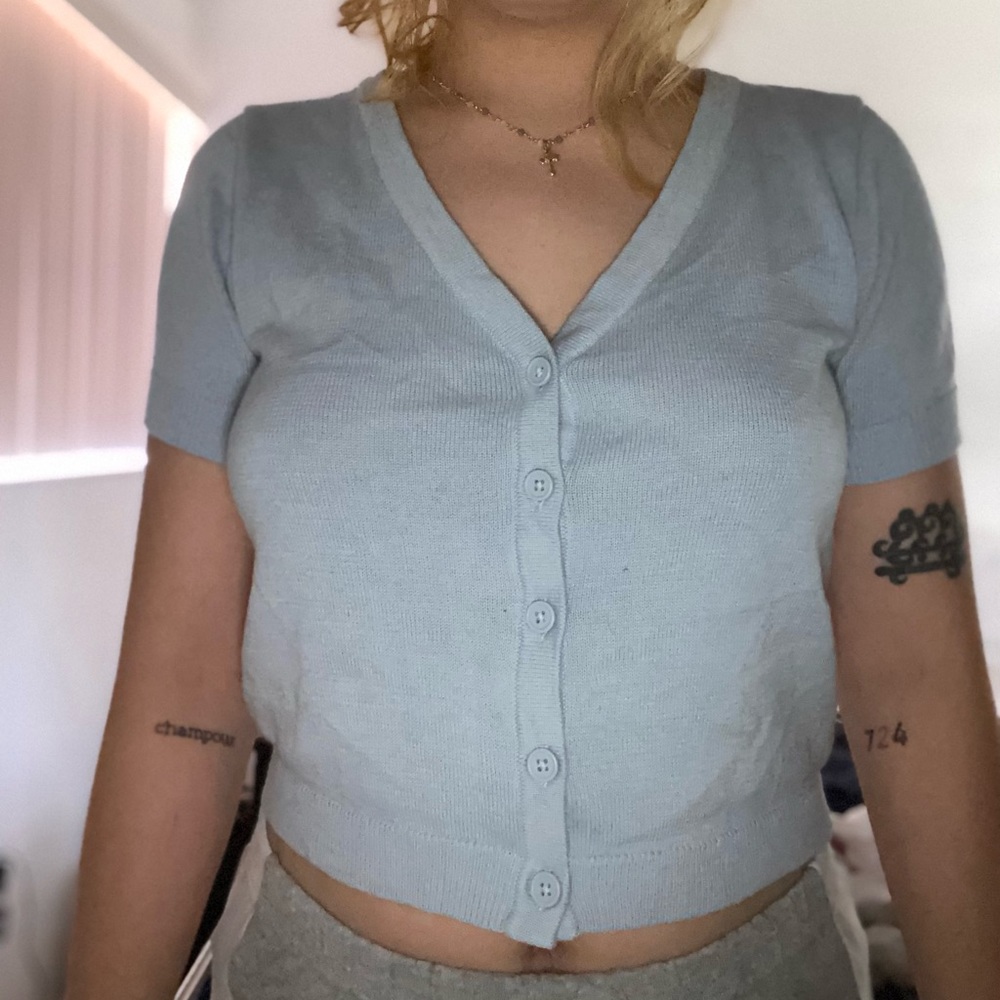 brandy melville  blue knit button up top